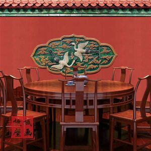 宫红墙墙纸新中式花鸟壁纸复古故宫中国风餐饮店网红拍摄背景墙布
