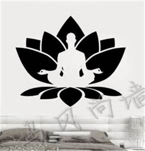 瑜伽工作室装饰墙贴画莲花坐佛自粘壁画佛教墙贴纸荷花打坐佛墙纸图片