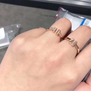 tiffany/蒂芙尼双t系列开口戒指18k玫瑰金无钻戒情侣对戒男女婚戒