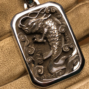 鱼化龙吊牌映制原创男士款990足银纯银纯手工吊坠吊牌