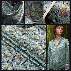 19姆米 138宽卷草纹数码印花弹力真丝缎面料 抗皱桑蚕丝睡衣布料