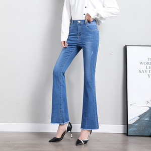 梦妮菲春季牛仔裤鱼尾裤高腰弹力显瘦百搭休闲