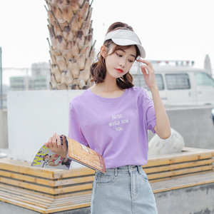 香芋淡紫色短袖t恤女夏季韩版学生潮百搭韩范宽松清新ins半袖上衣