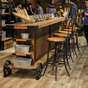 美式工业风复古实木咖啡酒吧台柜商用隔断桌水吧台桌椅操作台前台