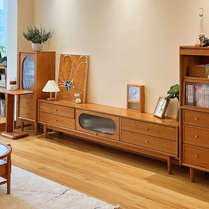 全实木电视柜茶几组合客厅收纳柜北欧日式原木风樱桃木家具储物柜
