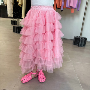 女童超火纱裙粉色蛋糕裙半身裙长裙tutu蓬蓬裙2022年童装春装洋气