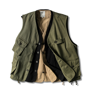 米色2021春季新上ins马甲格式工装背心国潮牌嘻哈美式复古男女款