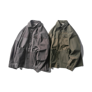 正切美系拼接多口袋工装衬衫潮牌春季薄款外套夹克上衣男配工装裤