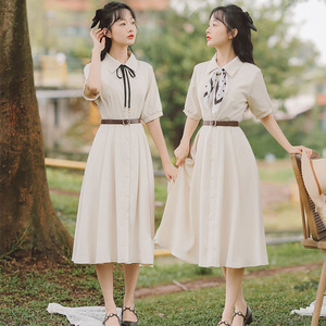 法式复古衬衫裙子姐妹闺蜜装2021新款夏韩版学生女显瘦气质连衣裙