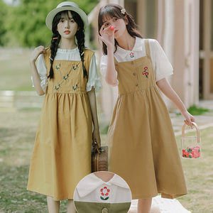 姐妹闺蜜装两件套装背带裙子衬衫春夏学生女学院风宽松清新连衣裙