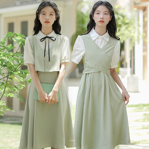 学院风裙子姐妹闺蜜装2022新款夏季学生女气质清新假两件套连衣裙