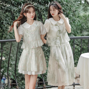 新中式民国风日常改良版汉服元素套装闺蜜夏学生少女小个子连衣裙