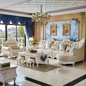 欧式真皮沙发转角实木套装组合头层牛皮贵妃客厅整装奢华简欧家具