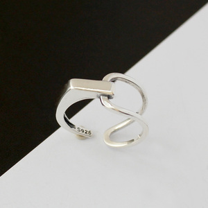 925纯银小众设计ins风高级感几何线条戒指宽版不对称开口指环女款
