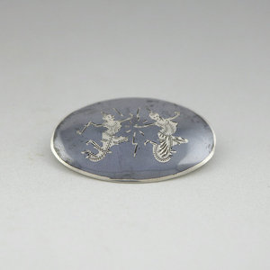 【西洋古董银器/首饰】东南亚回流舞姬錾刻纯银珐琅胸针