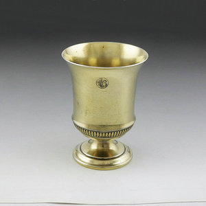 【西洋古董银器】19世纪法国 art deco鎏金纯银高脚酒杯特价