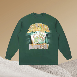 李宁x1807限定联名少不入川纯棉印花打底秋冬绿长袖t恤ahsr647