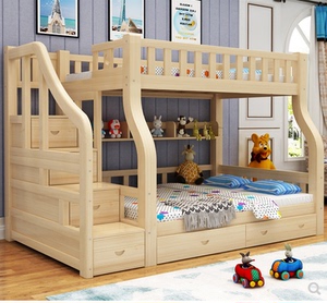 松木双层床实木上下床高低儿童子母床上下铺梯柜床两层床成人子母
