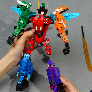 中国积木启蒙变形战神金刚机甲恐龙合体男孩子拼装玩具6岁8小学生