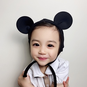 婴儿米奇护耳系带帽子鼠年宝宝新生儿纯棉网红婴儿可爱超萌帽子