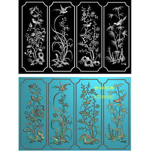 ml-9039 精雕图 灰度图 四季花鸟 沙发靠背 梅兰竹菊竖长