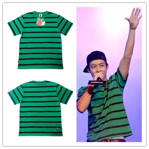 夏季陈冠希同款短袖t恤潮牌男联名西瓜条纹限定日系圆领宽松休闲