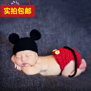 欧美宝宝摄影服装手工毛线针织婴儿服饰米奇 大耳朵米奇卡通毛衣