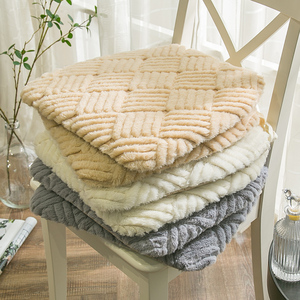 简约冬季马蹄形长毛绒餐椅垫加厚保暖可拆洗椅子坐垫座垫防滑纯色