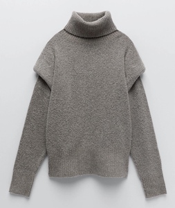 cos.zara女羊毛宽松灰色高领针织衫毛衣02142164802