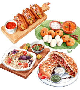 国外lerin小清新水彩食物插画水彩东南亚美食手绘临摹图美食插画