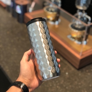 限量星巴克杯子2019银色菱形磨砂不锈钢保温杯473ml商务款桌面杯