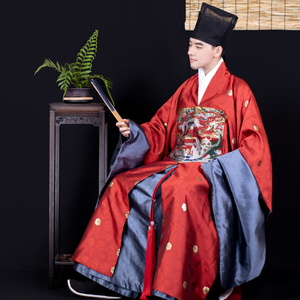 【砚滨纱】明制汉服海水纹道袍合领衫方补孔府旧藏版型-鹿鹤长春