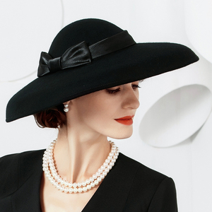 ee 秋冬上新 欧美时尚原创羊毛礼帽 冬季大檐保暖毛呢帽子女黑色