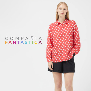 代购Compania Fantastica衬衫女装红色圆点印花长袖衬衣通勤上衣