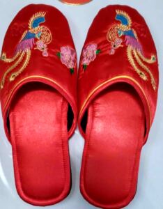 扬州绣花拖鞋 缎面绣花拖鞋 凤凰图案 结婚送礼佳品大红