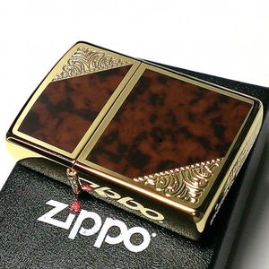 日本代购正品 zippo 打火机 金色蔓藤花纹棕色大理石图案双面加工