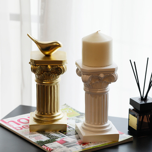 米诺 北欧风复古居家树脂罗马柱烛台摆件 手工雕刻立体描金工艺品