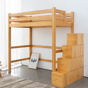 木朵朵原木北欧日式子母床定制现代简约全实木橡木儿童高低床梯柜