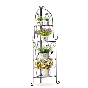 沃施四层铁艺花盆架 墙角立式铁制圆钢筋架子5kg园艺家居装饰3927