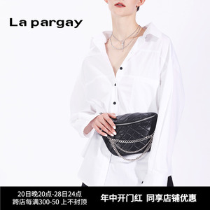 Lapargay纳帕佳新款女是黑色休闲户外出行多功能腰包斜款包