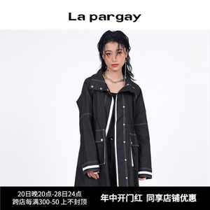 纳帕佳2024年春季新款黑色简约贴袋设计撞色风衣中长款个性设计女
