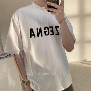 fog fear of god zegna 杰尼亚联名植绒胸前字母圆领新款短袖tee