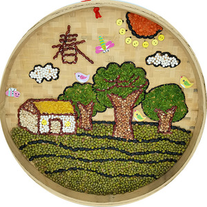 五谷杂粮贴画手工diy种子画 餐厅竹筛画豆子画 一年四季 春夏秋冬