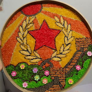 五谷杂粮画 豆子画 米画 竹筛画经典款 成品粮食画 直径36厘米 竹