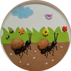 坚果壳diy粘贴画 松子壳开心果壳核桃壳红瓜子壳 成品画果实 纸盘