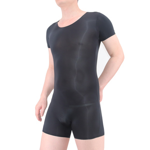 男士情趣内衣睡衣男冰丝连体衣超薄塑身衣免脱一片式性感短袖开档