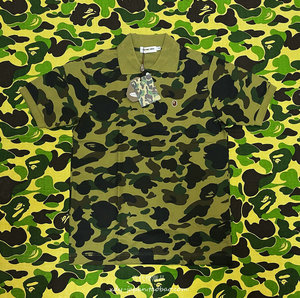 bape 1st camo 军绿色&nbsp;迷彩 短袖polo衫 春夏款 方领 刺绣猿人头