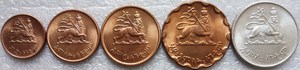 狮子版 埃塞俄比亚1936年版1.5.10.25分硬币50分银币5枚好品套币