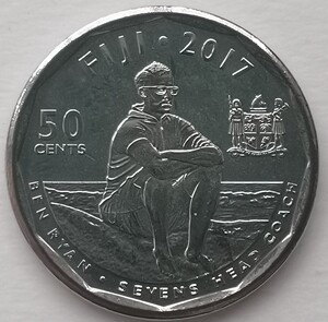 斐济2017年50分 里约奥运会橄榄球夺冠纪念币 26.5mm 硬币全新unc