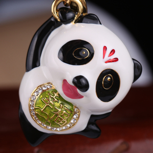 雅芬妮可爱熊猫幸福汽车钥匙扣挂件金属钥匙扣圣诞情人节日礼物